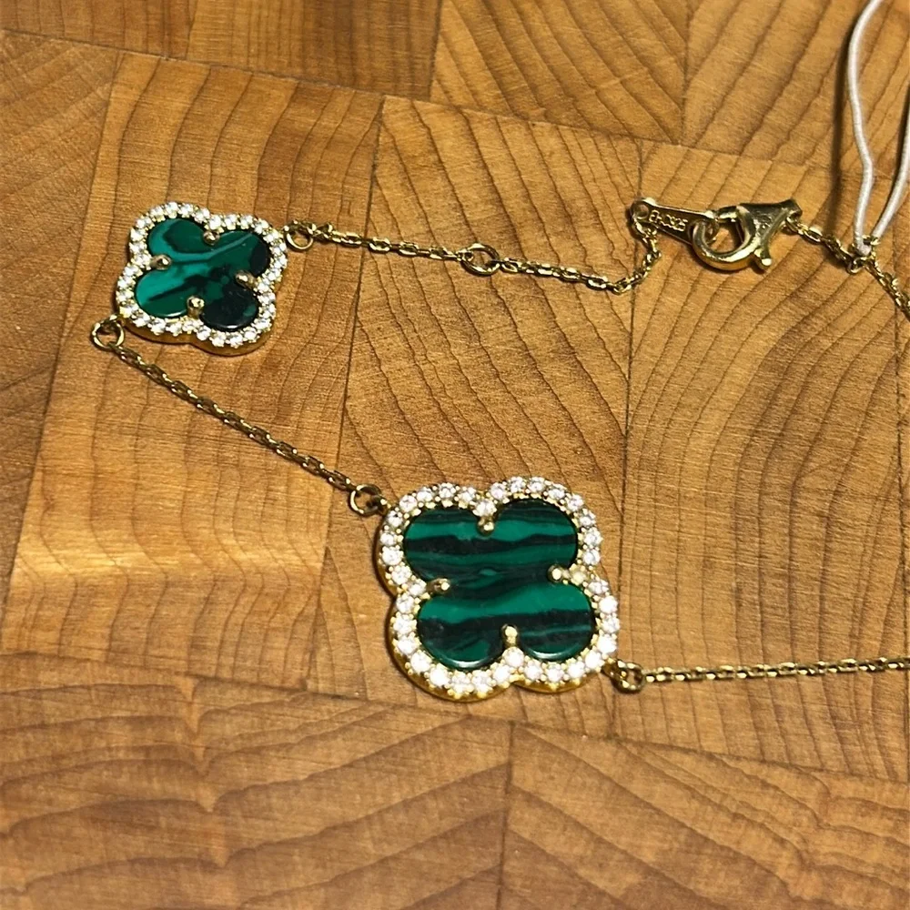NWT Rachel Zoe 18k gold over sterling silver bracelet malachite clover bracelet